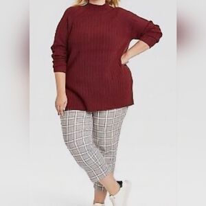 AVA & VIV XXL Burgundy/Deep Maroon Sweater Long Sleeve Crew Neck Knitted